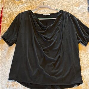Green Envelope Black Short Sleeve Drape Top